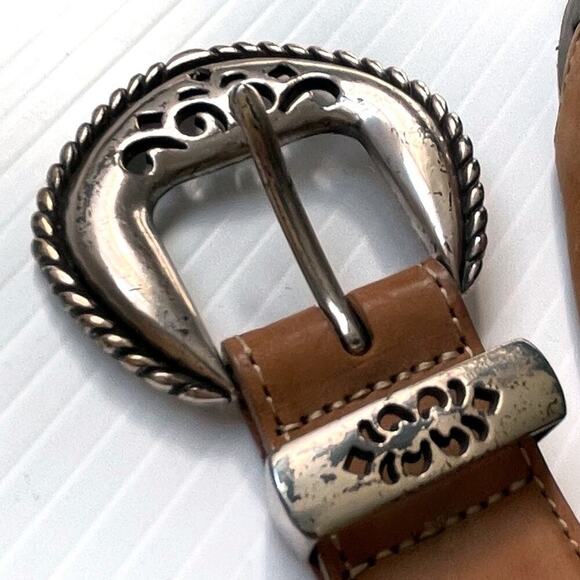 Brighton multicolored leather belt silver colored buckle and hardware - Picture 3 of 12